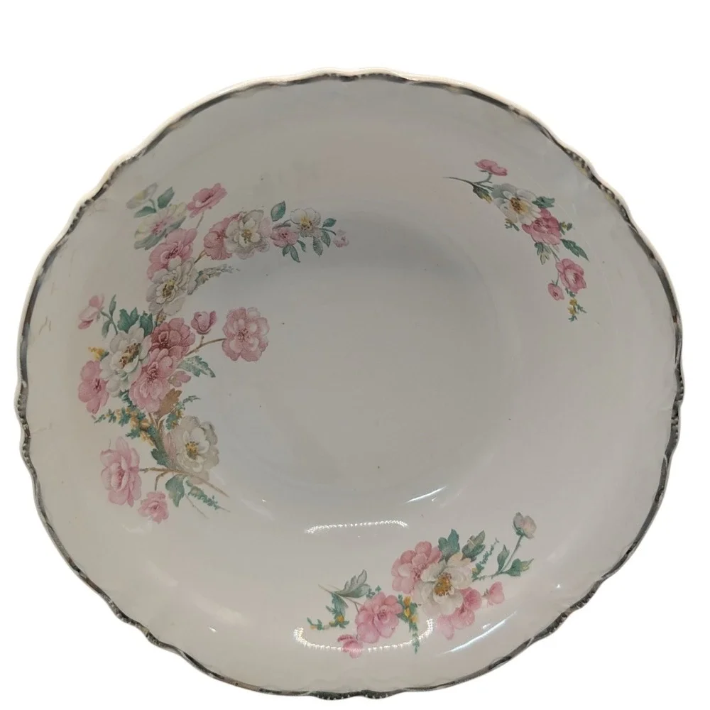 Vintage Homer Laughlin‎ Serving Bowl Roses Platinum Trim 1941 West Virginia SEE